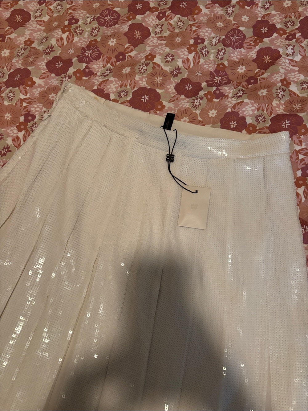 BCBGMaxAzria White Sequin Pleated Skater Skirt